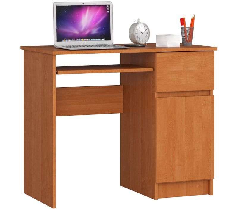 Bureau D'ordinateur Droit Piksel Aulne 90 Cm 1 Porte 1 Tiroir Façade Aulne 3 Étagères 90x50x77