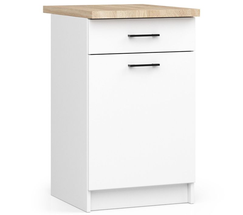 Meuble De Cuisine Bas S50 Oliwia Modulable Blanc 50 Cm 1 Porte 1 Tiroir Façade Blanche