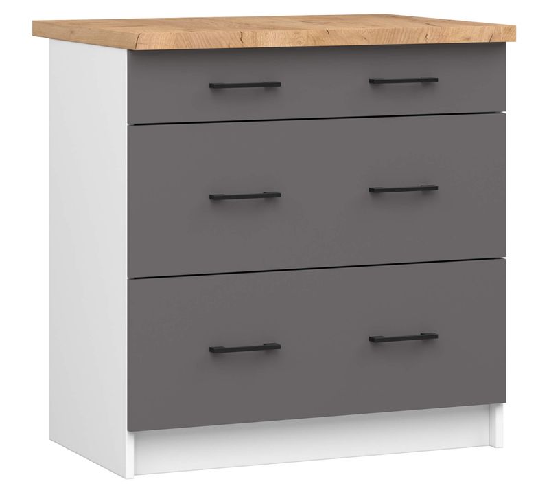 Armoires De Cuisine Basse S80 Oliwia Blanc 80 Cm 3 Tiroirs Façade Gris Graphite 80x46x85 Cm