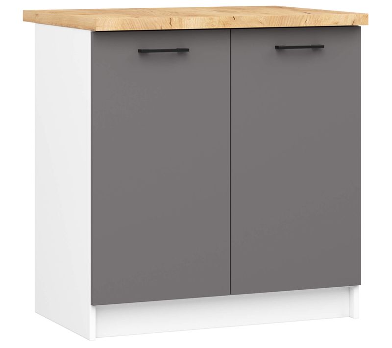 Armoires De Cuisine Basse S80 Oliwia Blanc, Gris Graphite 2 Portes 2 Étagères 80x46x85 Cm