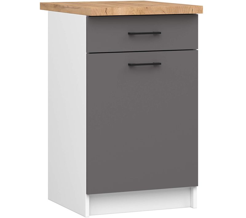 Armoires De Cuisine Basse S50 Oliwia Blanc, Gris Graphite 1 Porte 1 Tiroir 50x46x85 Cm
