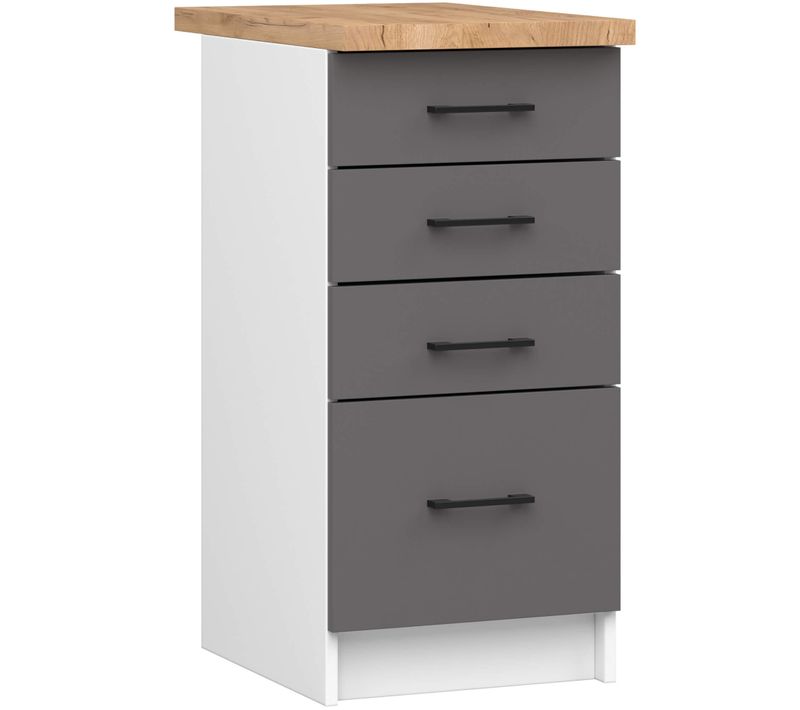 Armoires De Cuisine Basse S40 Oliwia Blanc 40 Cm 4 Tiroirs Façade Gris Graphite 40x46x85 Cm
