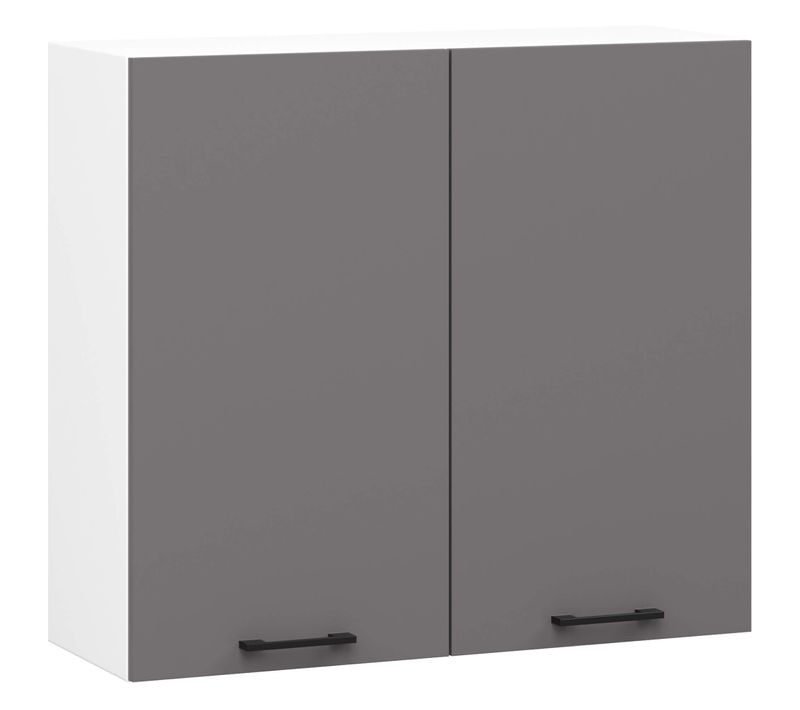 Armoires De Cuisine Haute W80 Oliwia H720 Blanc, Gris Graphite 2 Portes 2 Étagères 80x30x72 Cm