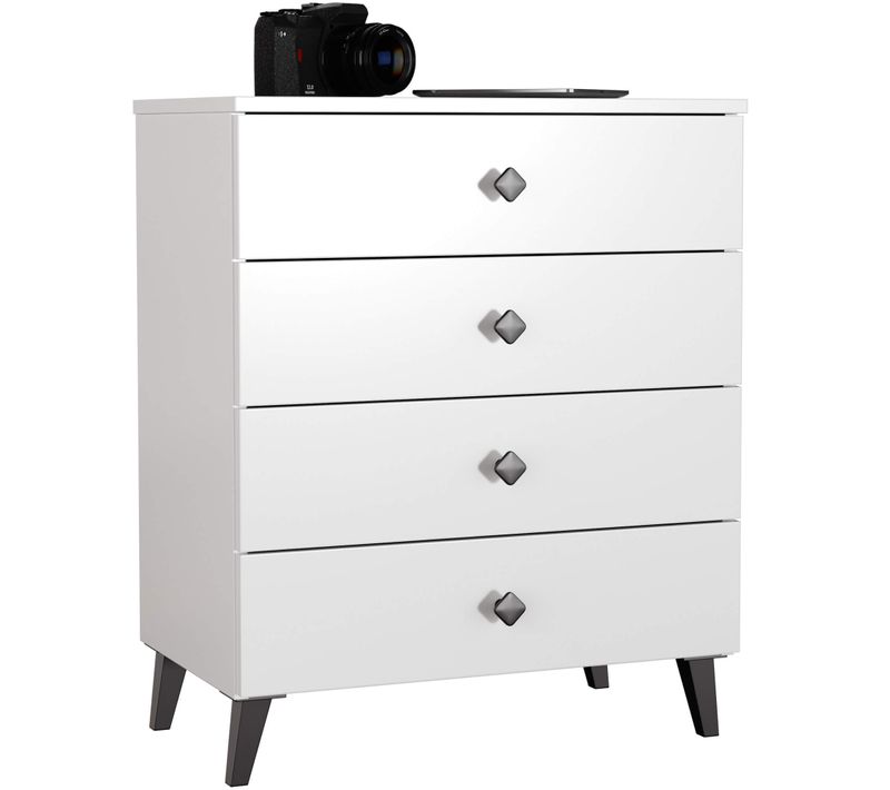 Commode Mobi Blanc 60 Cm 4 Tiroirs Façade Blanche 60x37x73 Cm