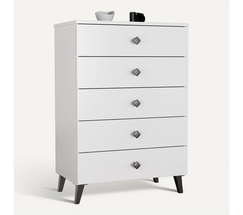 Commode Mobi Blanc 60 Cm 5 Tiroirs Façade Blanche 60x37x89 Cm