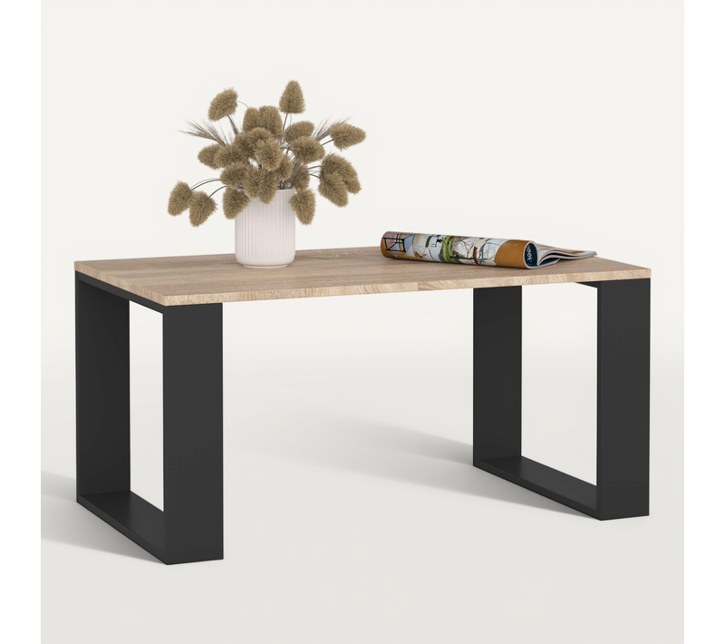 Table Basse Nox Chêne Sonoma 92 Cm Pieds Noirs 92x53x45 Cm