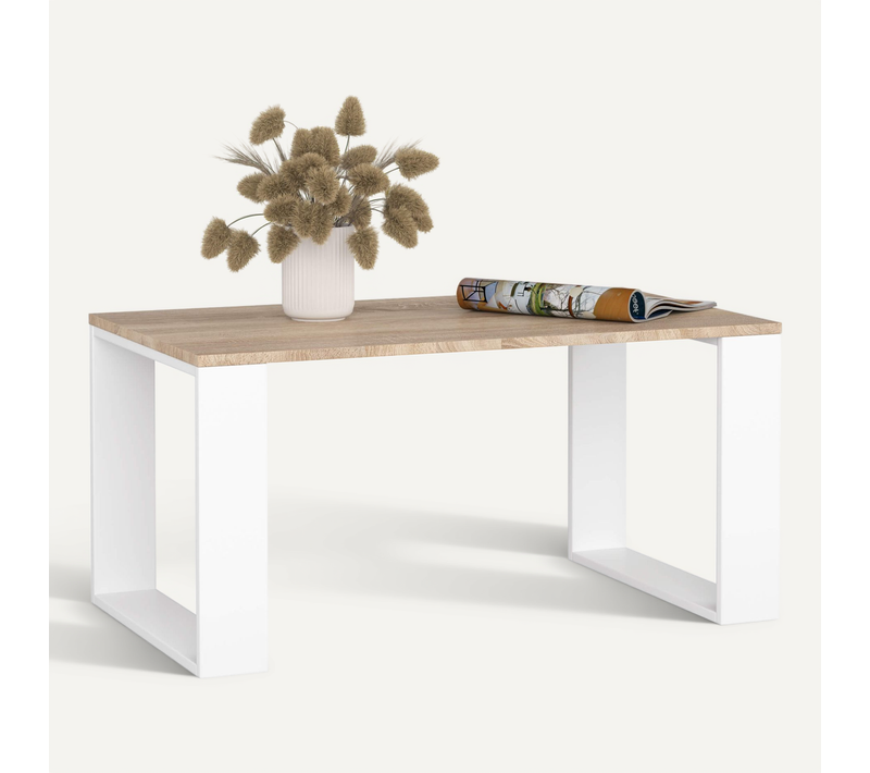 Table Basse Nox Chêne Sonoma 92 Cm Pieds Blancs 92x53x45 Cm