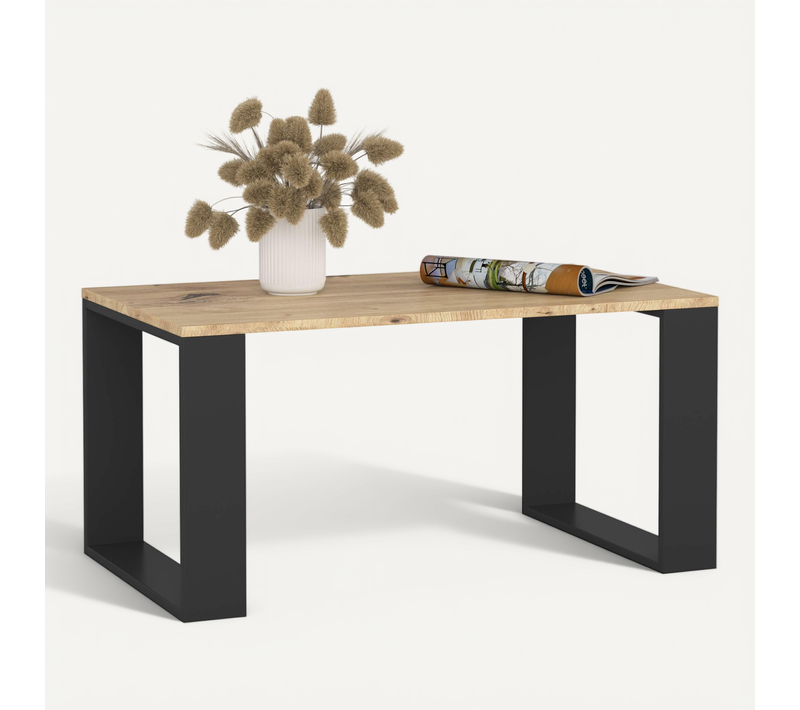 Table Basse Nox Chêne Artisan 92 Cm Pieds Noirs 92x53x45 Cm