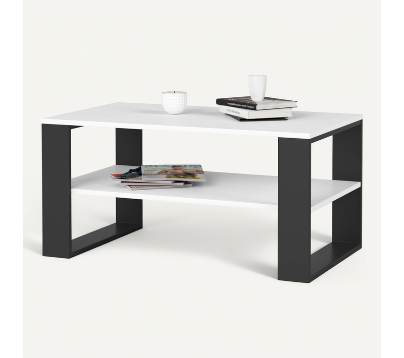 Table Basse Alex Blanche 92 Cm Pieds Noirs 92x53x45 Cm