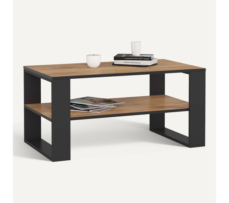 Table Basse Alex Chêne Craft 92 Cm Pieds Noirs 92x53x45 Cm
