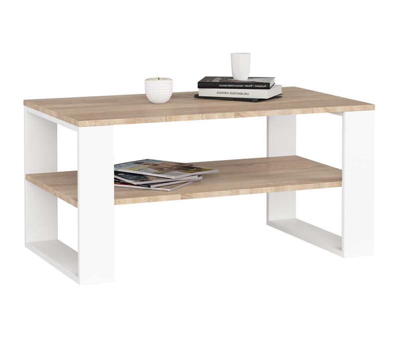Table Basse Alex Chêne Sonoma 92 Cm Pieds Blancs 92x53x45 Cm