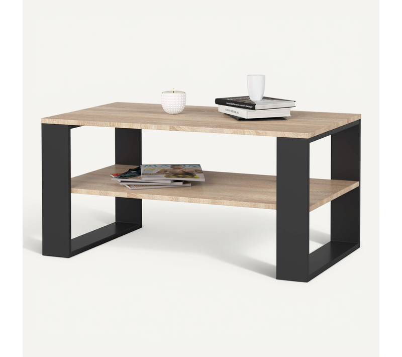 Table Basse Alex Chêne Sonoma 92 Cm Pieds Noirs 92x53x45 Cm