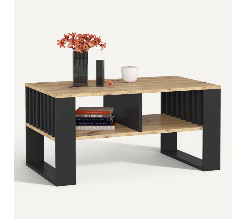 Table Basse Rockford Chêne Artisan 92 Cm Pieds Noirs 92x53x45 Cm