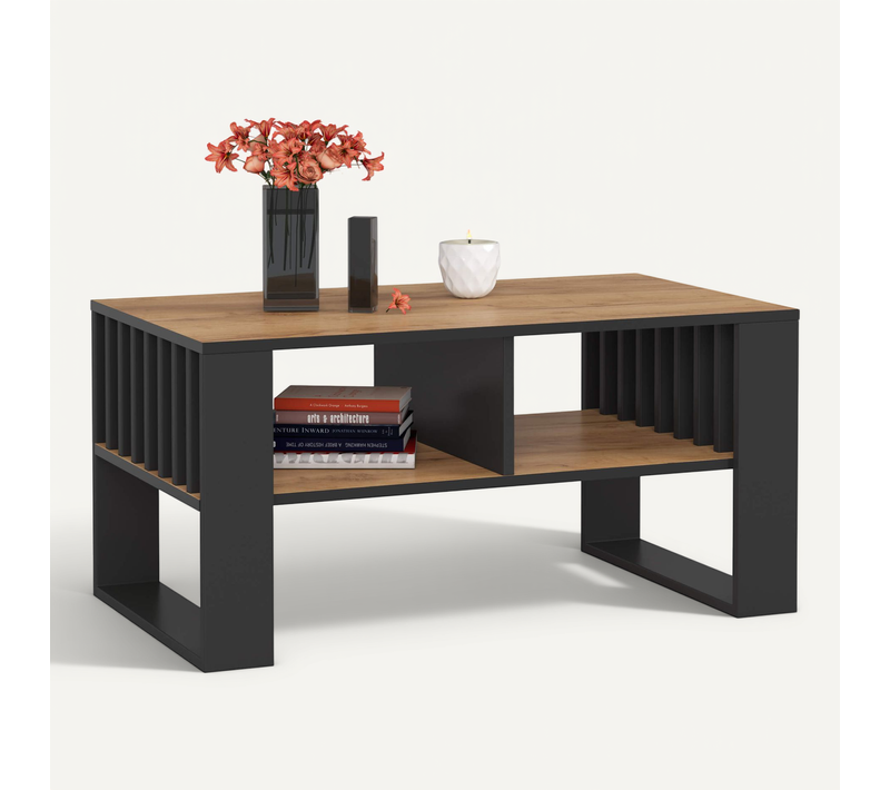 Table Basse Rockford Chêne Craft 92 Cm Pieds Noirs 92x53x45 Cm