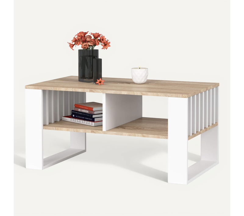 Table Basse Rockford Chêne Sonoma 92 Cm Pieds Blancs 92x53x45 Cm
