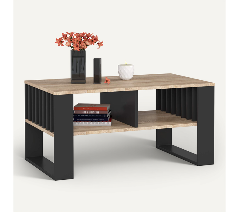 Table Basse Rockford Chêne Sonoma 92 Cm Pieds Noirs 92x53x45 Cm