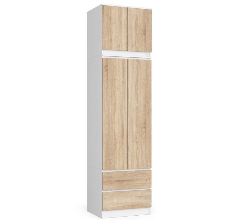 Akord Armoire Avec Surmeuble 2 Portes 2 Tiroirs Blanc/chêne Sonoma 60x51x234