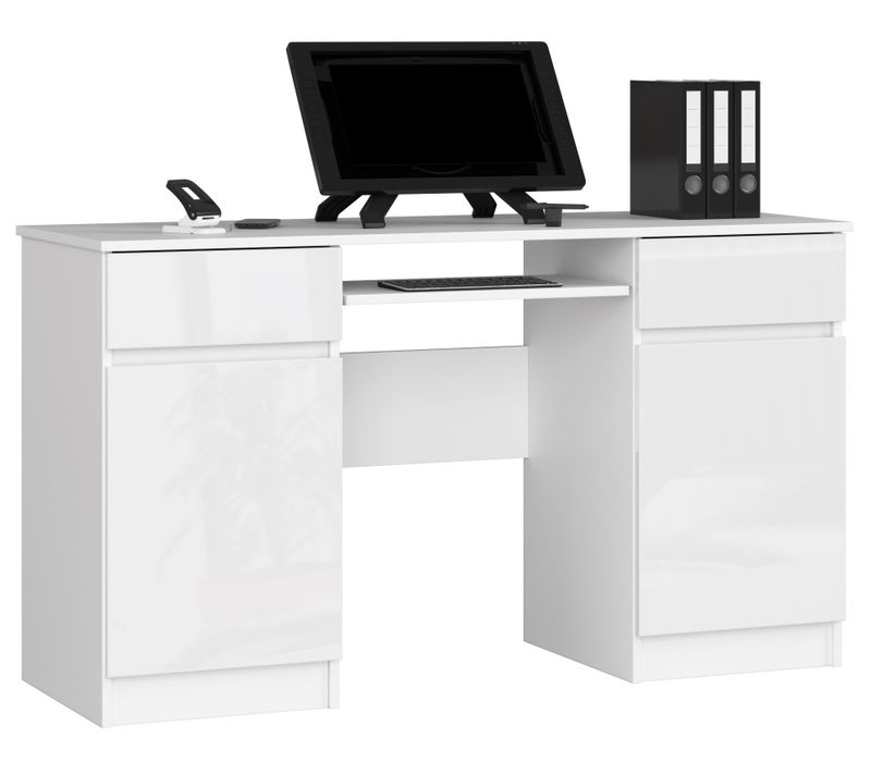 Akord Bureau 2 Portes 2 Tiroirs Blanc/blanc Brillant 135x50x77