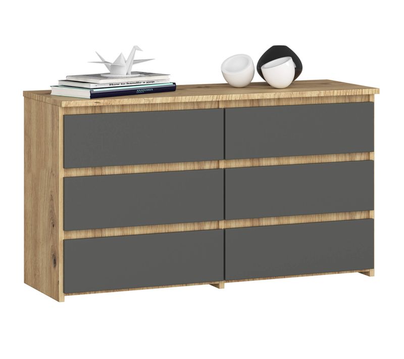 Akord Commode 6 Tiroirs Chêne Artisan/gris Graphite 100x35x57