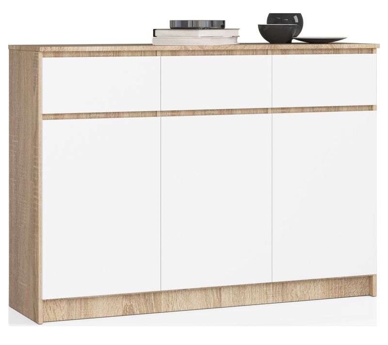 Akord Commode 3 Portes 3 Tiroirs Chêne Sonoma/blanc 138x40x99