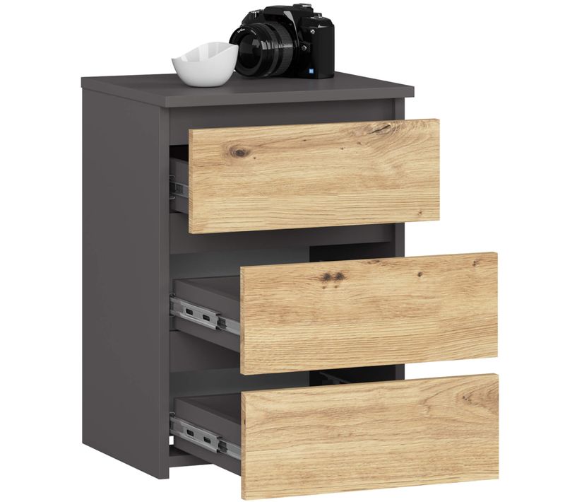 Akord Chevet Bas De Rangement Gris Graphite Et Chêne Artisan Style Moderne 40x35x57