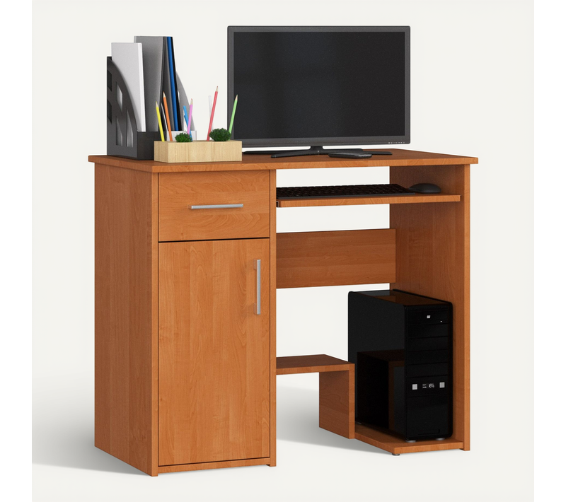 Bureau D'ordinateur Jay Aulne 90 Cm 1 Porte 1 Tiroir Façade Aulne 3 Étagères 90x50x74 Cm