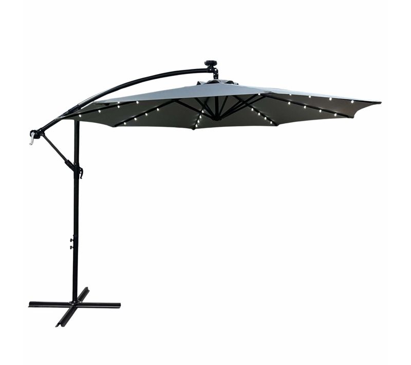 Parasol De Jardin Milin Avec Éclairage LED Gris Clair, Poids 12,7 Kg Dimensions L300 X L300 X H245cm