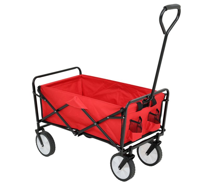 Chariot Pliable De Plage Avec Roues En Plastique Et Charge Maximale De 120 Kg En Rouge