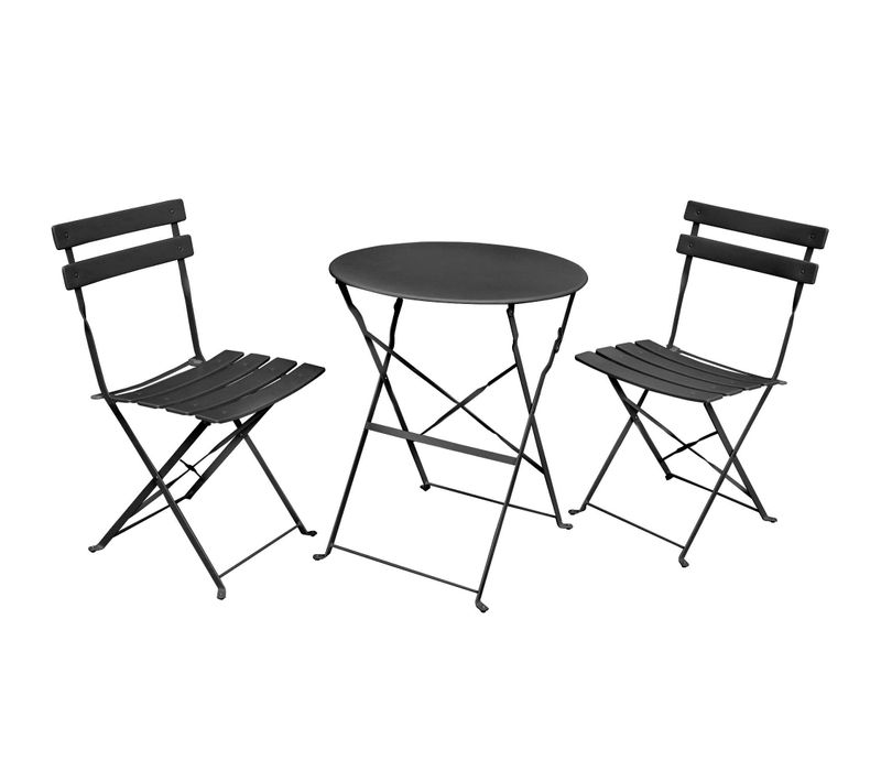 Ensemble De Meubles Orion Pour Balcon : Table Ronde Et 2 Chaises En Noir Élégant