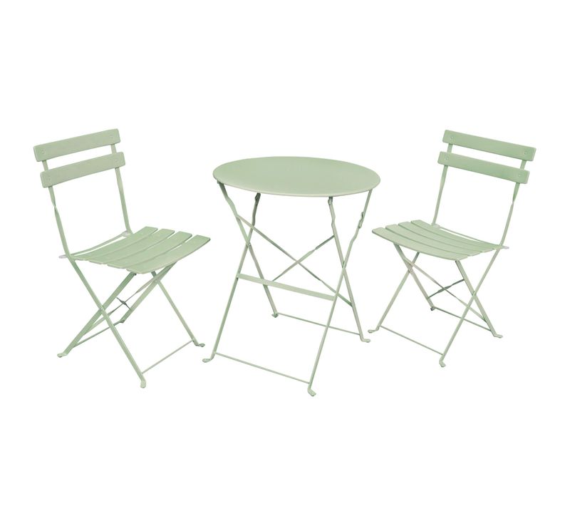Ensemble De Meubles Orion Pour Balcon : Table Ronde Et 2 Chaises En Vert Frais