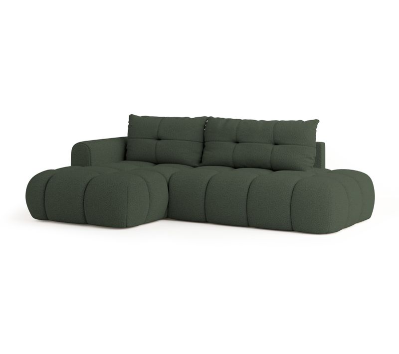 Canapé D'angle Fluma Vert En Bouclé Avec Fonction De Couchage