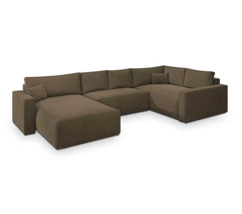 Canapé D'angle Velami Beige En Velours Avec Fonction De Couchage