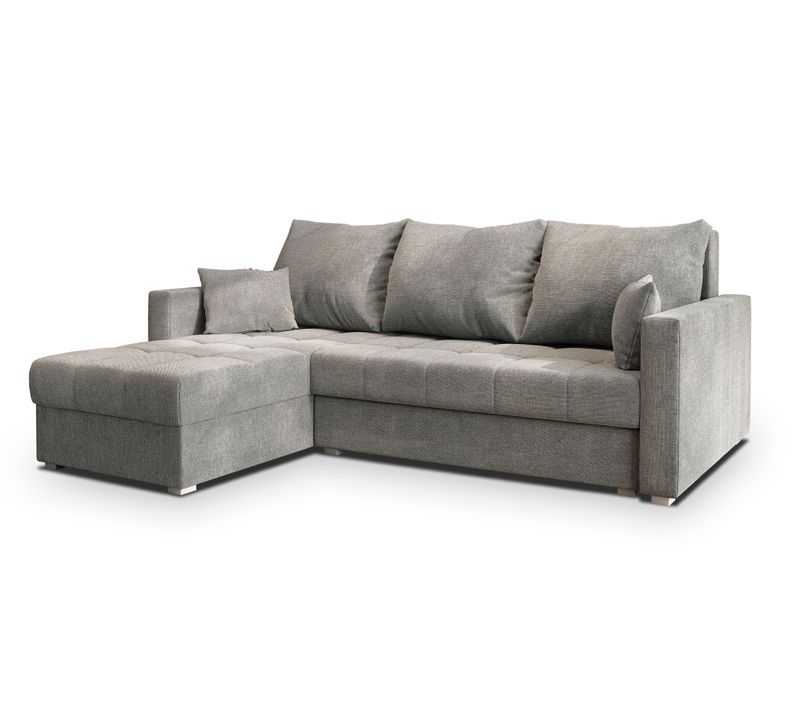 Canapé D'angle Nida Gris Clair En Tissu Texturé Avec Fonction De Couchage
