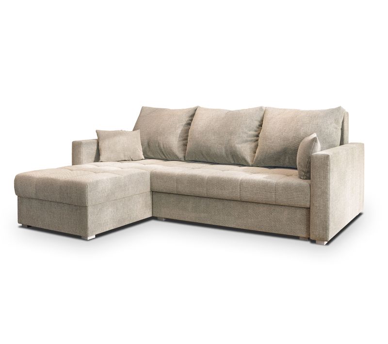 Canapé D'angle Nida Beige En Tissu Texturé Avec Fonction De Couchage