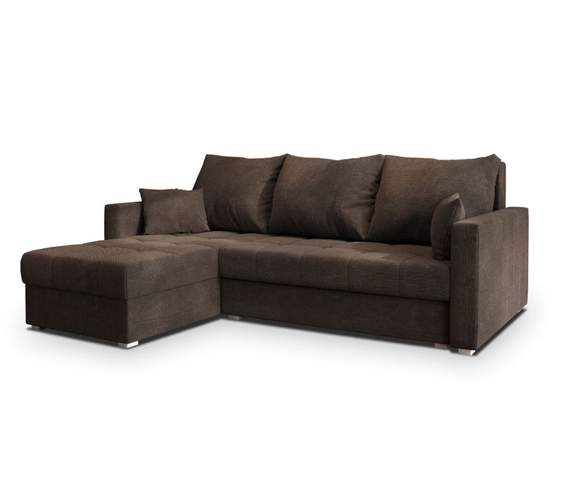 Canapé D'angle Nida Marron En Tissu Texturé Avec Fonction De Couchage