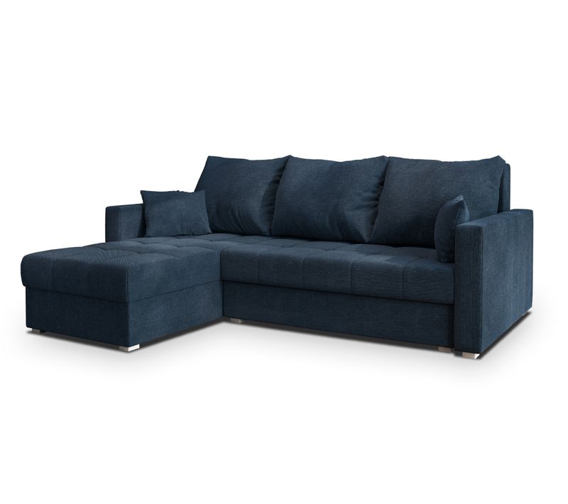 Canapé D'angle Nida Bleu En Tissu Texturé Avec Fonction De Couchage