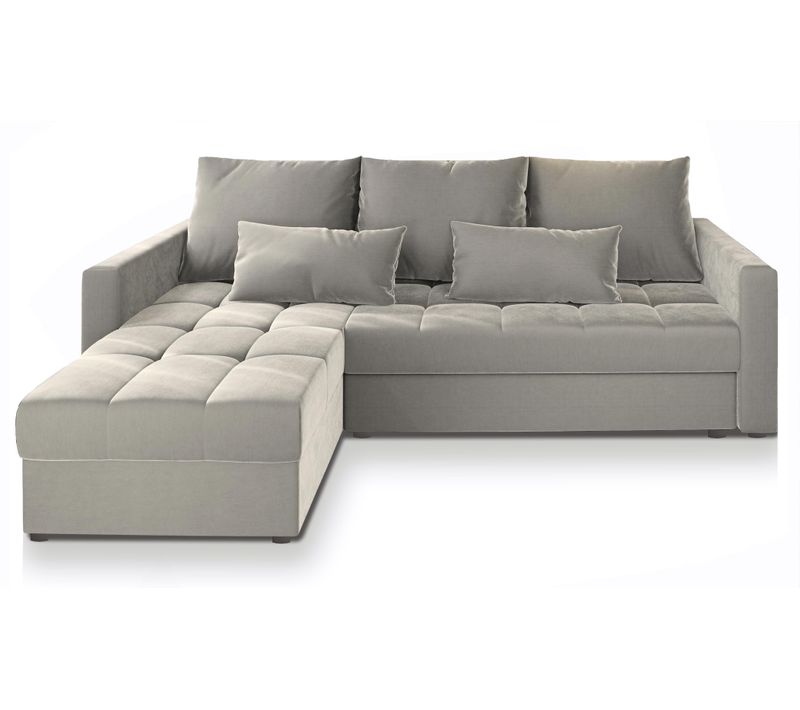 Canapé D'angle Kos Pik Beige En Peluche Avec Fonction De Couchage