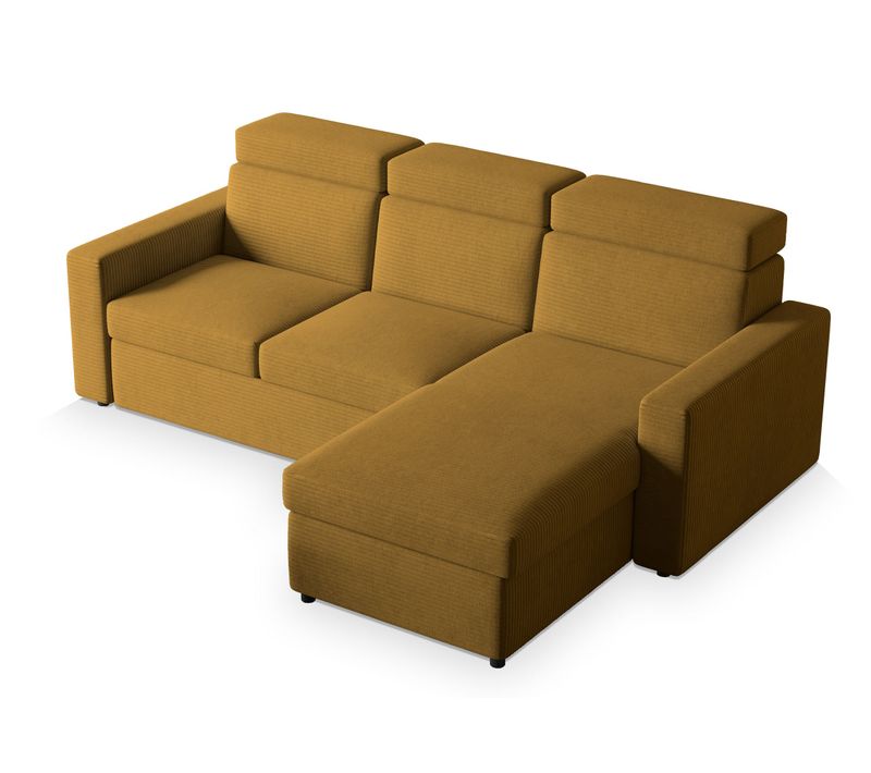 Canapé D'angle Padwa Jaune En Velours Côtelé Avec Fonction De Couchage