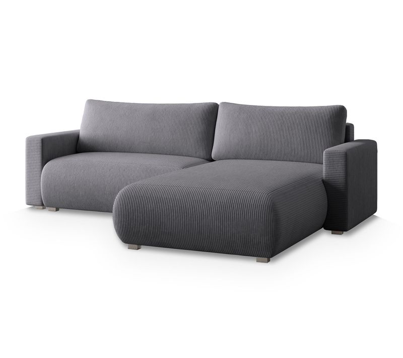 Canapé D'angle Turin Gris En Velours Côtelé Avec Fonction De Couchage