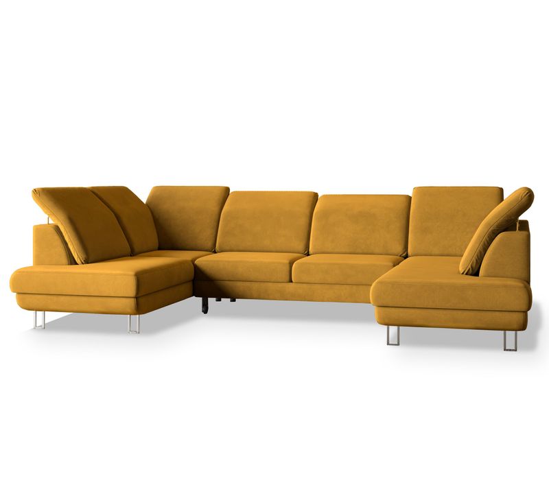 Canapé D'angle Teramo Jaune En Velours Avec Fonction De Couchage