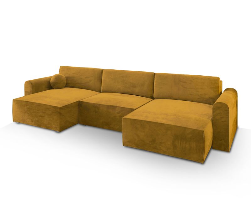 Canapé D'angle Fento Jaune En Velours Avec Fonction De Couchage