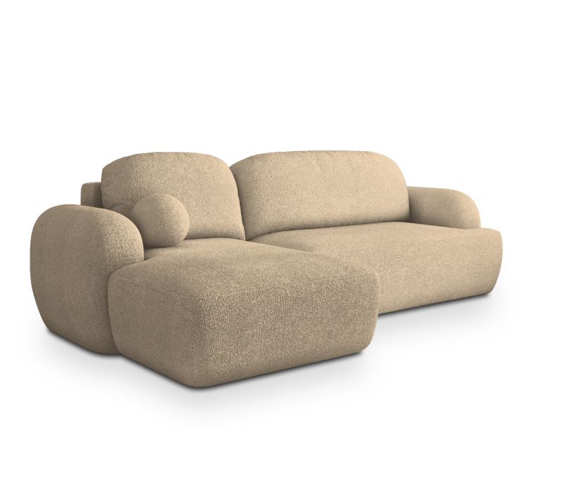 Canapé D'angle Modenza Crème En Bouclé Avec Fonction De Couchage