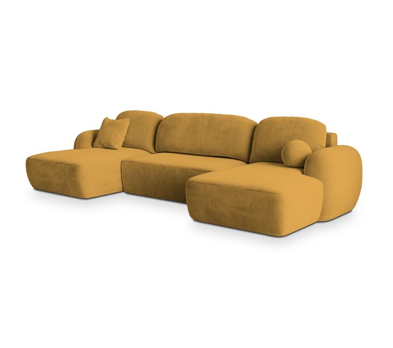 Canapé D'angle Savona Jaune En Peluche Avec Fonction De Couchage