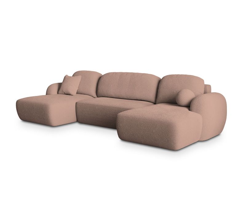 Canapé D'angle Savona Rose En Bouclé Avec Fonction De Couchage