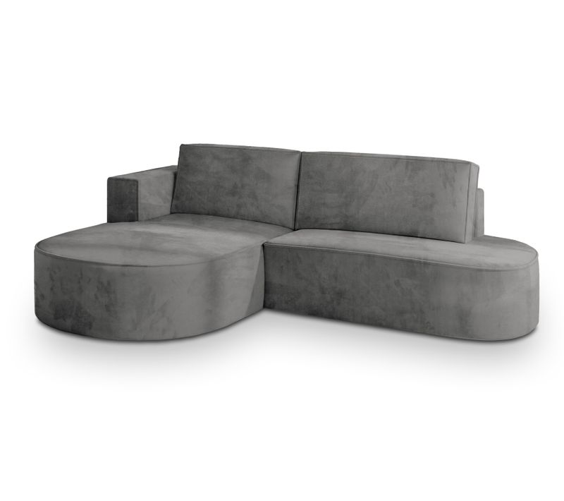 Canapé D'angle Cortio Gris En Velours Avec Fonction De Couchage