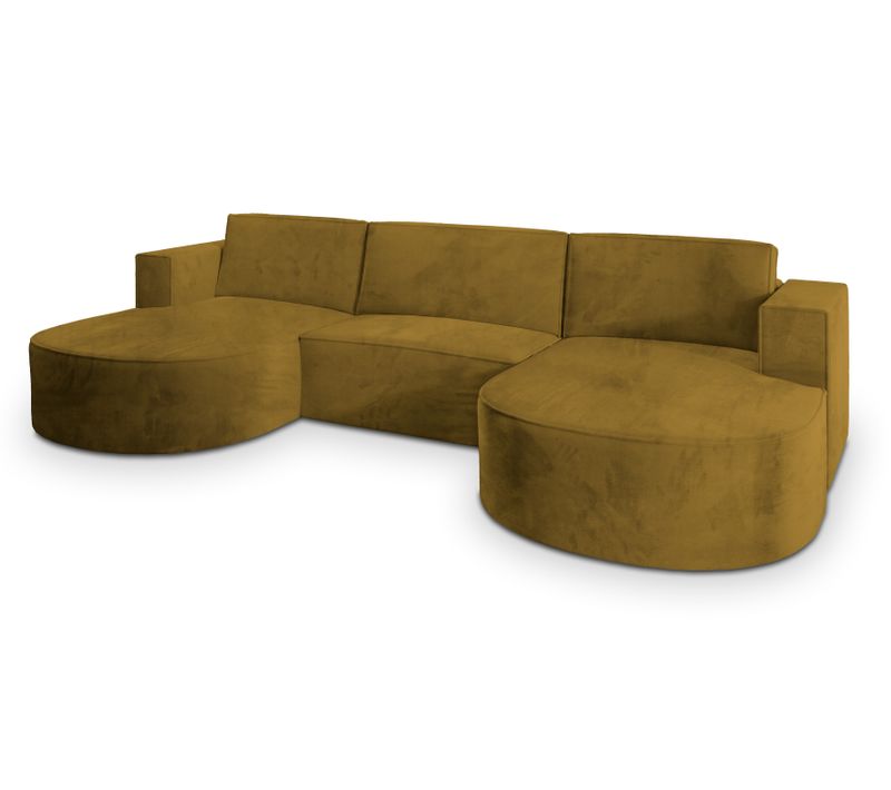 Canapé D'angle Vezzo Jaune En Velours Avec Fonction De Couchage