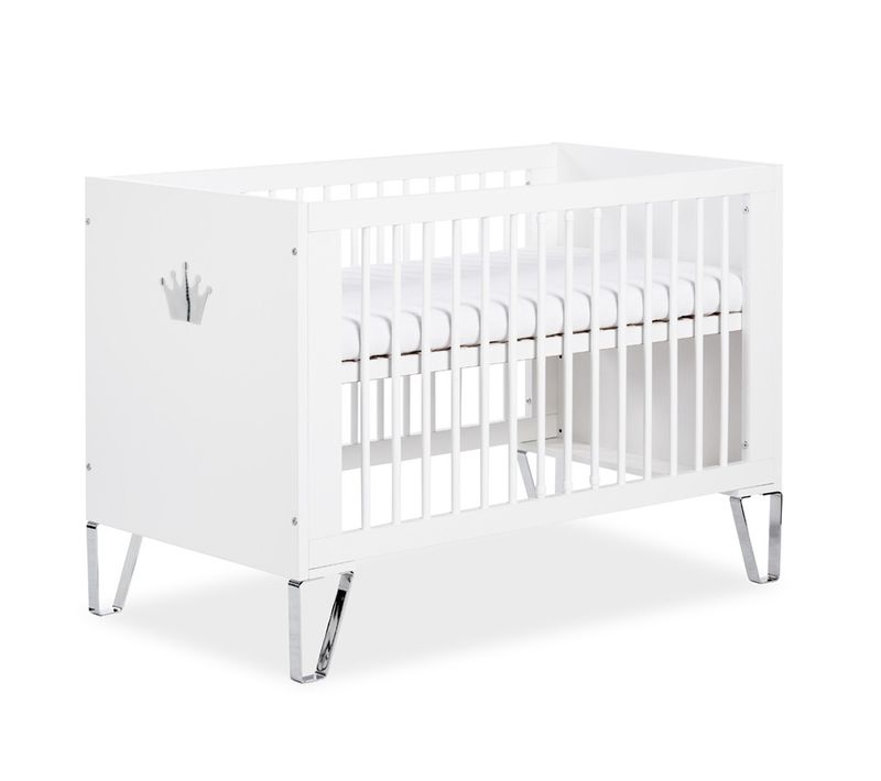 Blanka Lit Bébé évolutif Avec Pieds En Métal Et Miroir Forme Couronne 120x60 Blanc