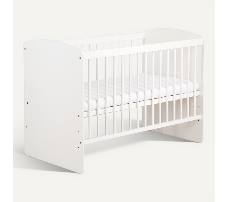 Karolina Ii Lit Bébé À Barreaux 120x60 Avec Sommier Réglable Blanc