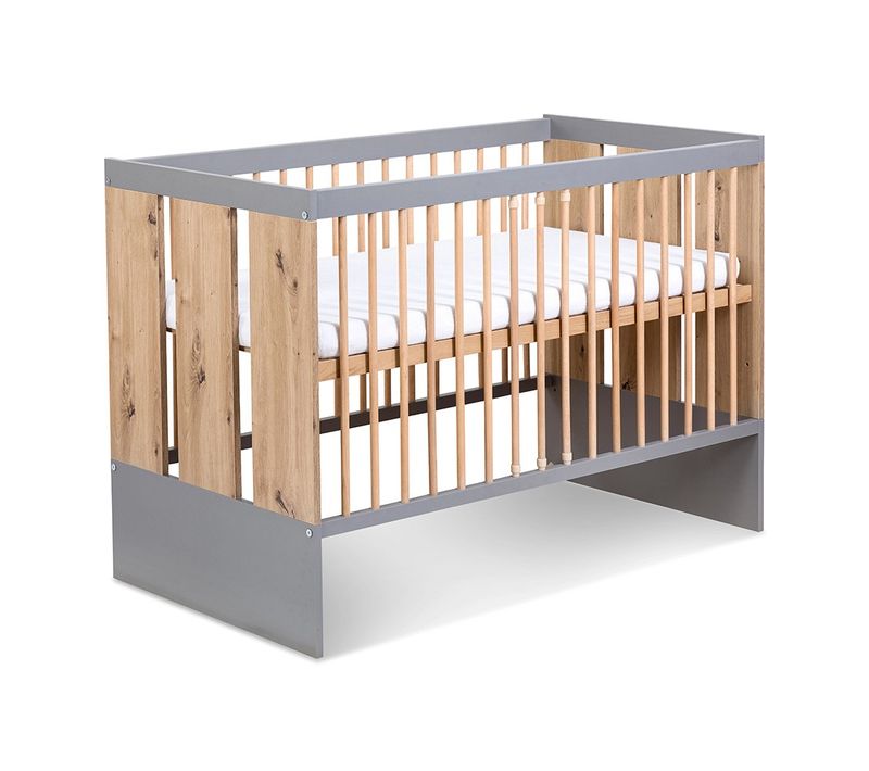 Pauline Lit Bébé Enfant évolutif à Barreaux Avec Sommier Réglable Bois / Gris 120x60 Cm