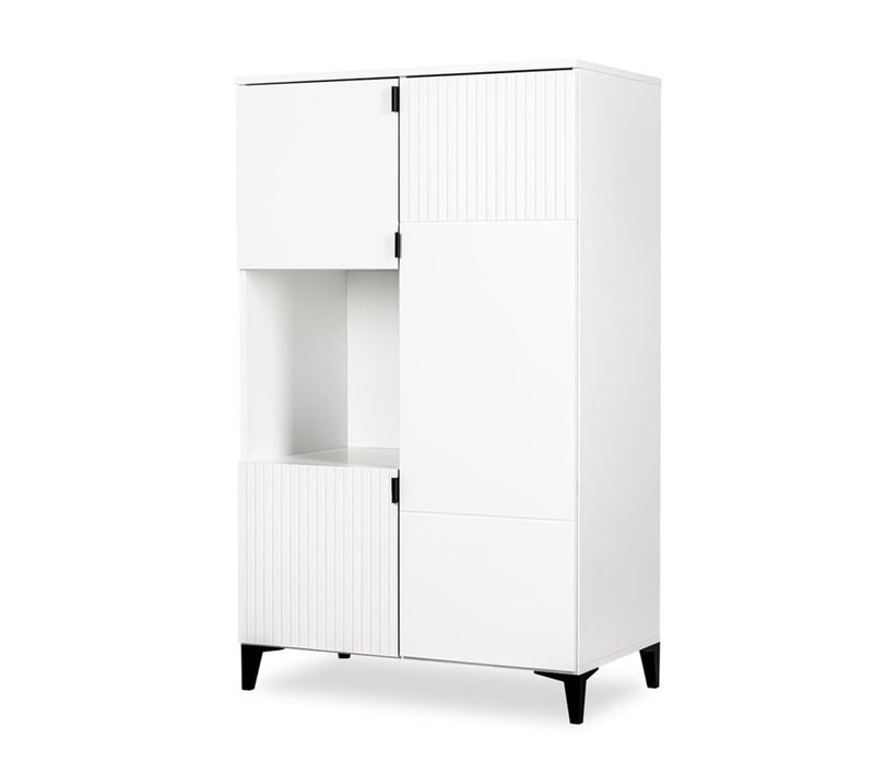 Mia Armoire Enfant En Bois 3 Portes 6 étagères Réglables 1 Niche Blanc